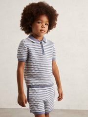 13-14 yrs Knitted Stripe Half-Zip Polo Shirt Blue/White | Children & Baby