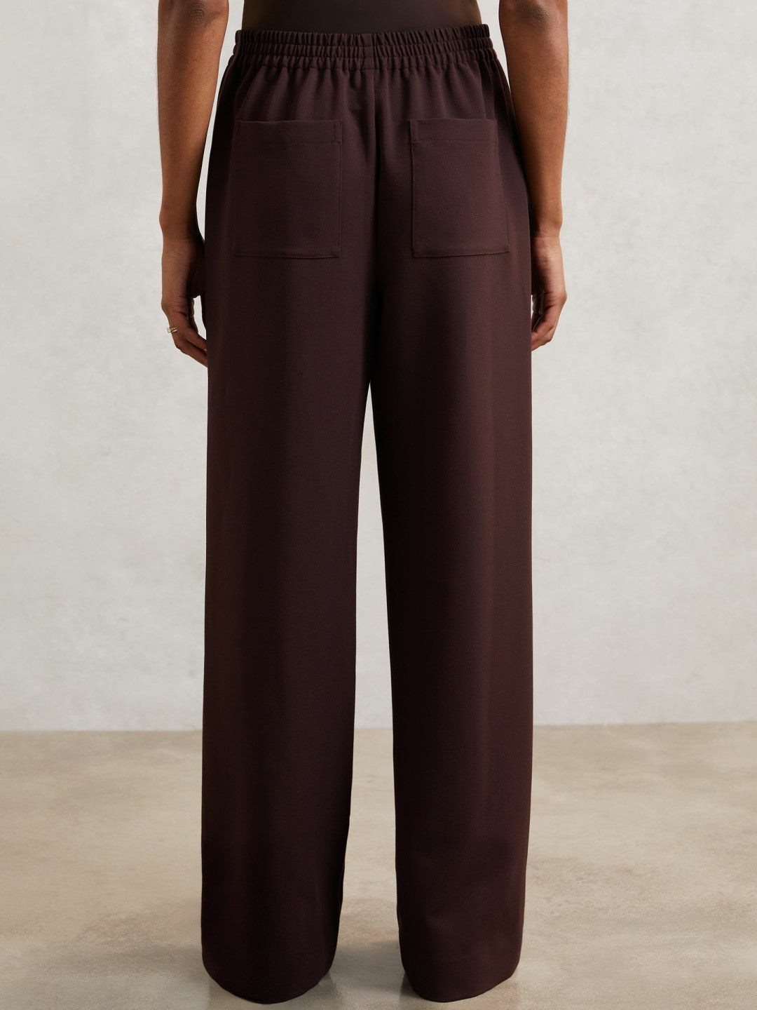 Petite Wide Leg Elasticated Waist Trousers Burgundy | Women