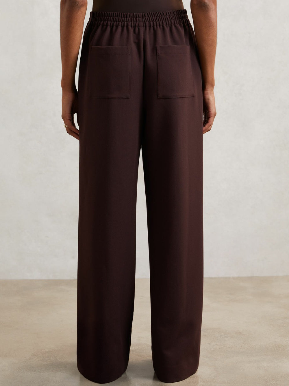 Petite Wide Leg Elasticated Waist Trousers Burgundy | Women