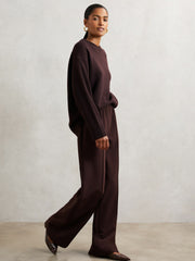 Wide Leg Elasticated Waist Trousers Burgundy | Women