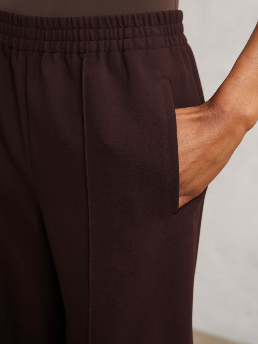 Wide Leg Elasticated Waist Trousers Burgundy | Women