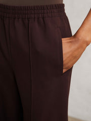 Wide Leg Elasticated Waist Trousers Burgundy | Women