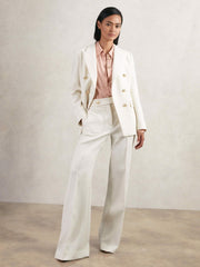 Petite Double-Breasted Twill Suit Blazer With Wool White | Women