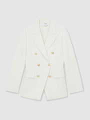 Petite Double-Breasted Twill Suit Blazer With Wool White | Women