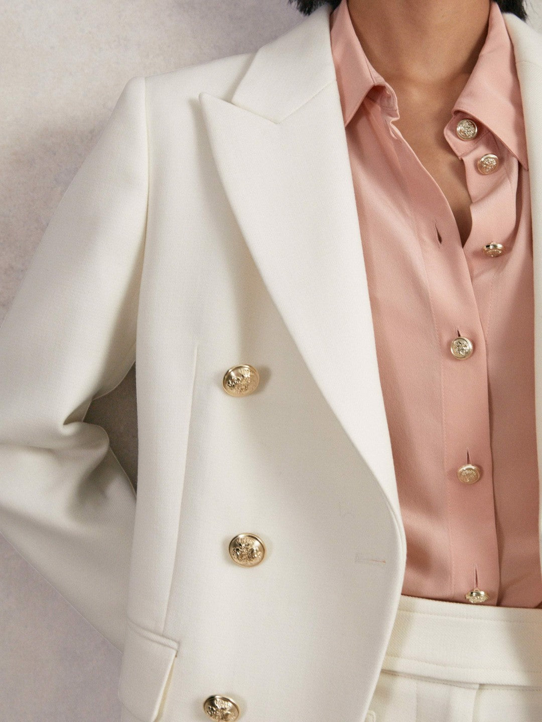 Petite Double-Breasted Twill Suit Blazer With Wool White | Women