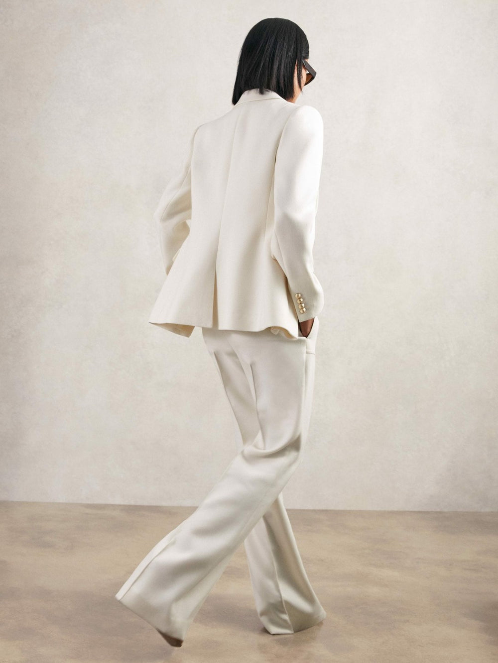 Petite Double-Breasted Twill Suit Blazer With Wool White | Women
