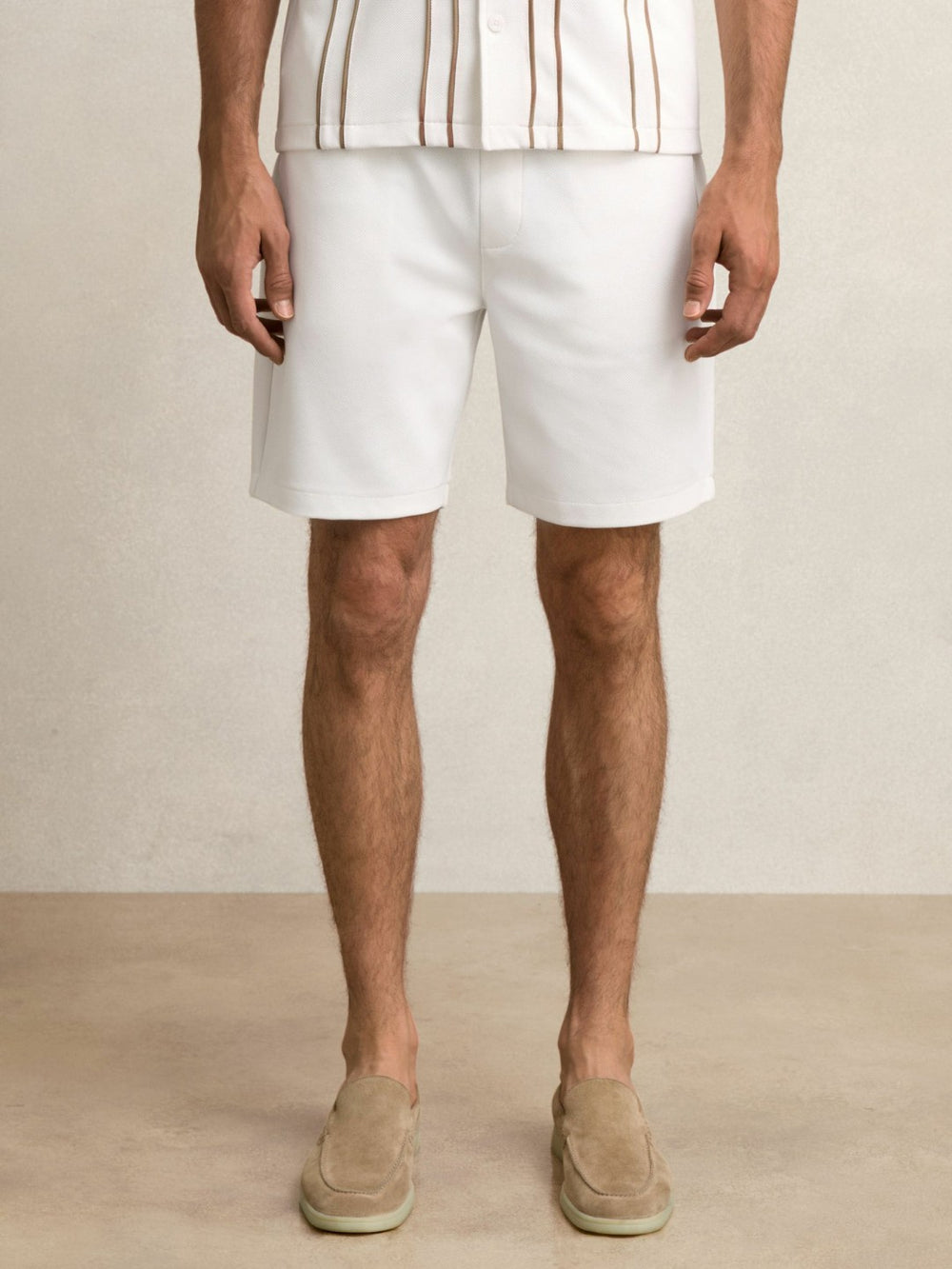 Textured Drawstring Shorts White | Men
