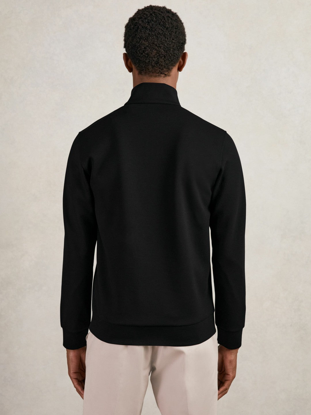 Leather-Placket Interlock Sweatshirt Black | Men