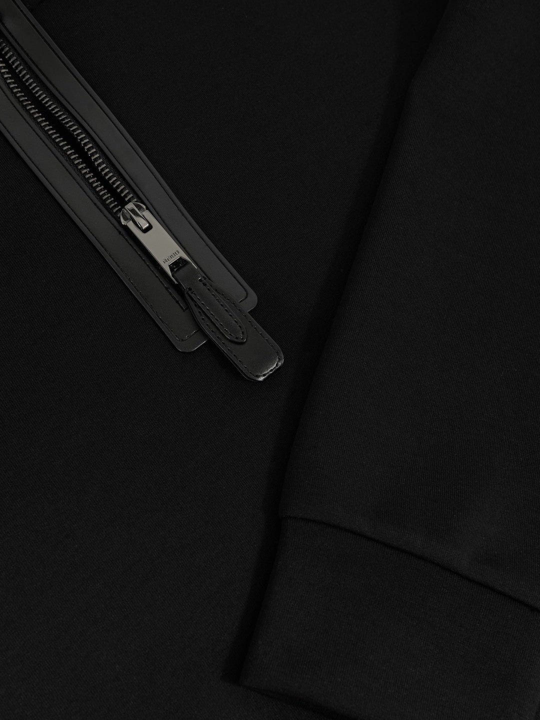 Leather-Placket Interlock Sweatshirt Black | Men