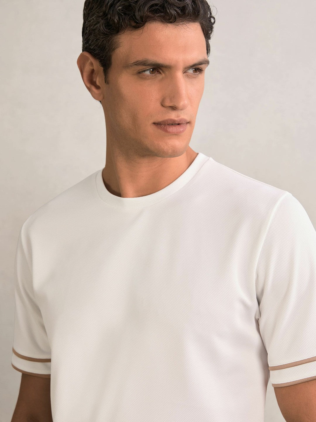 Textured Crew-Neck Tipped T-Shirt White | Men