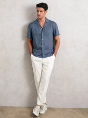 Jacquard-Stripe Cuban-Collar Shirt Airforce Blue | Men