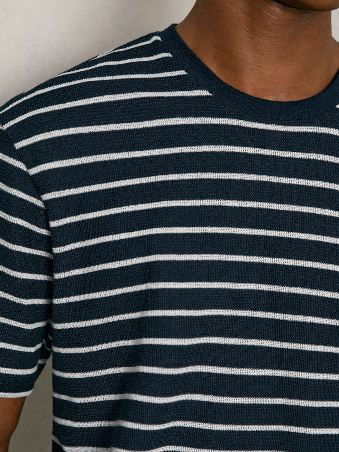 Cotton Textured Stripe T-Shirt White/Navy | Men