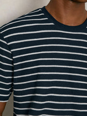 Cotton Textured Stripe T-Shirt White/Navy | Men