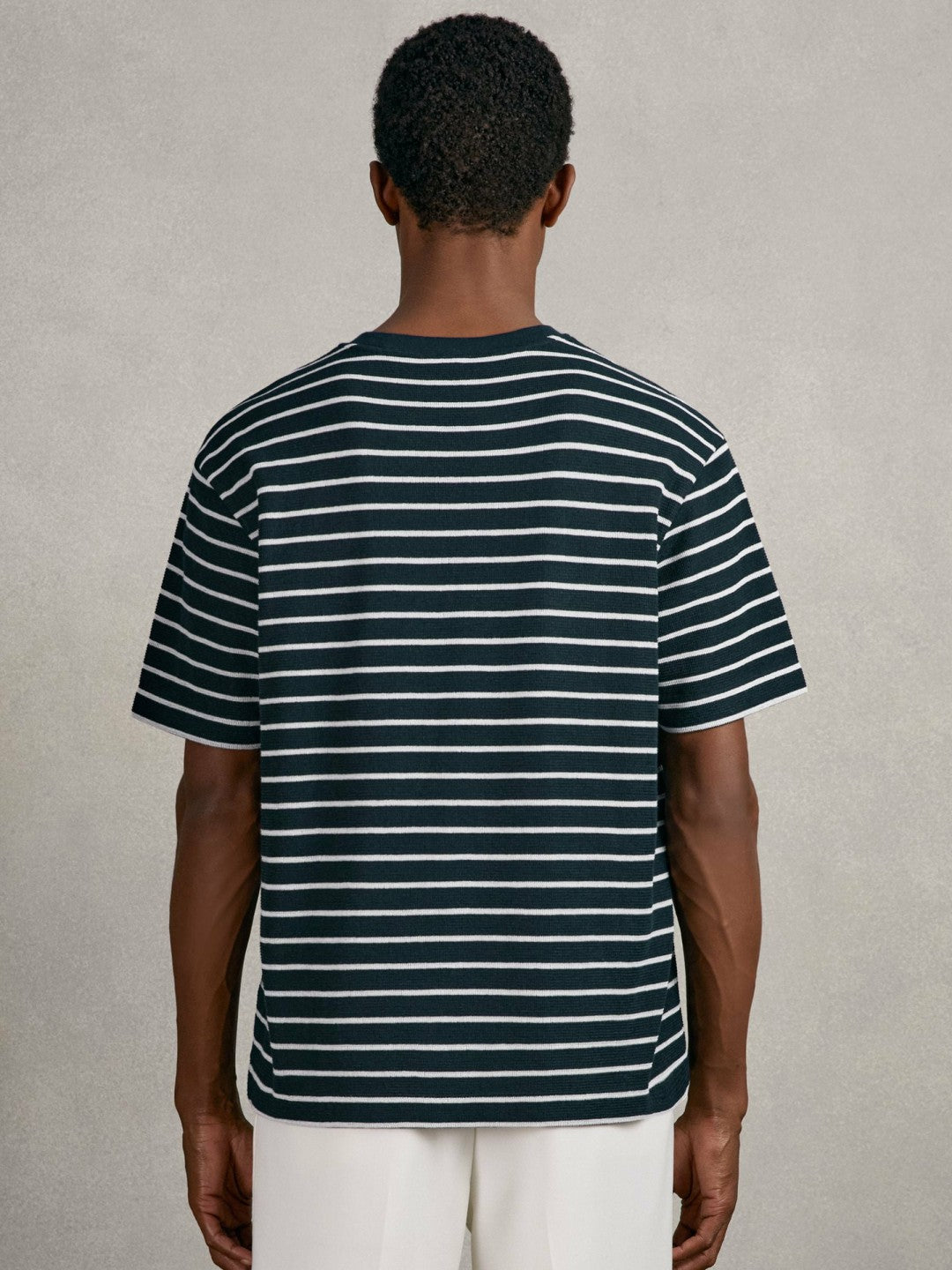 Cotton Textured Stripe T-Shirt White/Navy | Men