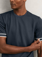 Textured Crew-Neck Tipped T-Shirt Airforce Blue | Men