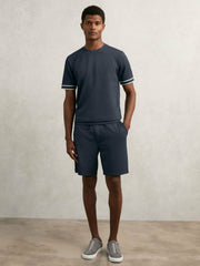 Textured Crew-Neck Tipped T-Shirt Airforce Blue | Men