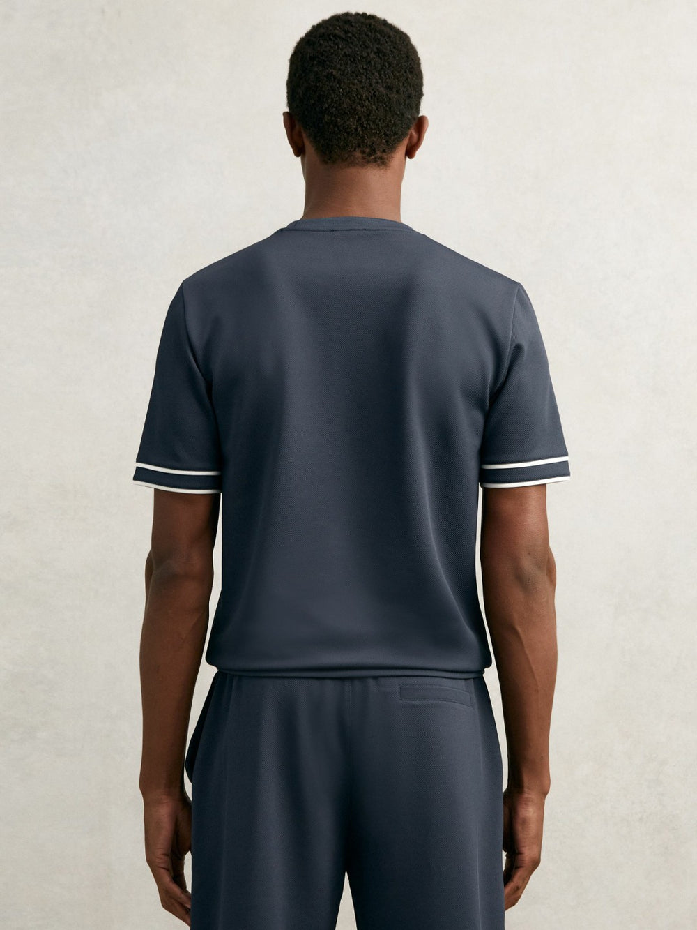 Textured Crew-Neck Tipped T-Shirt Airforce Blue | Men