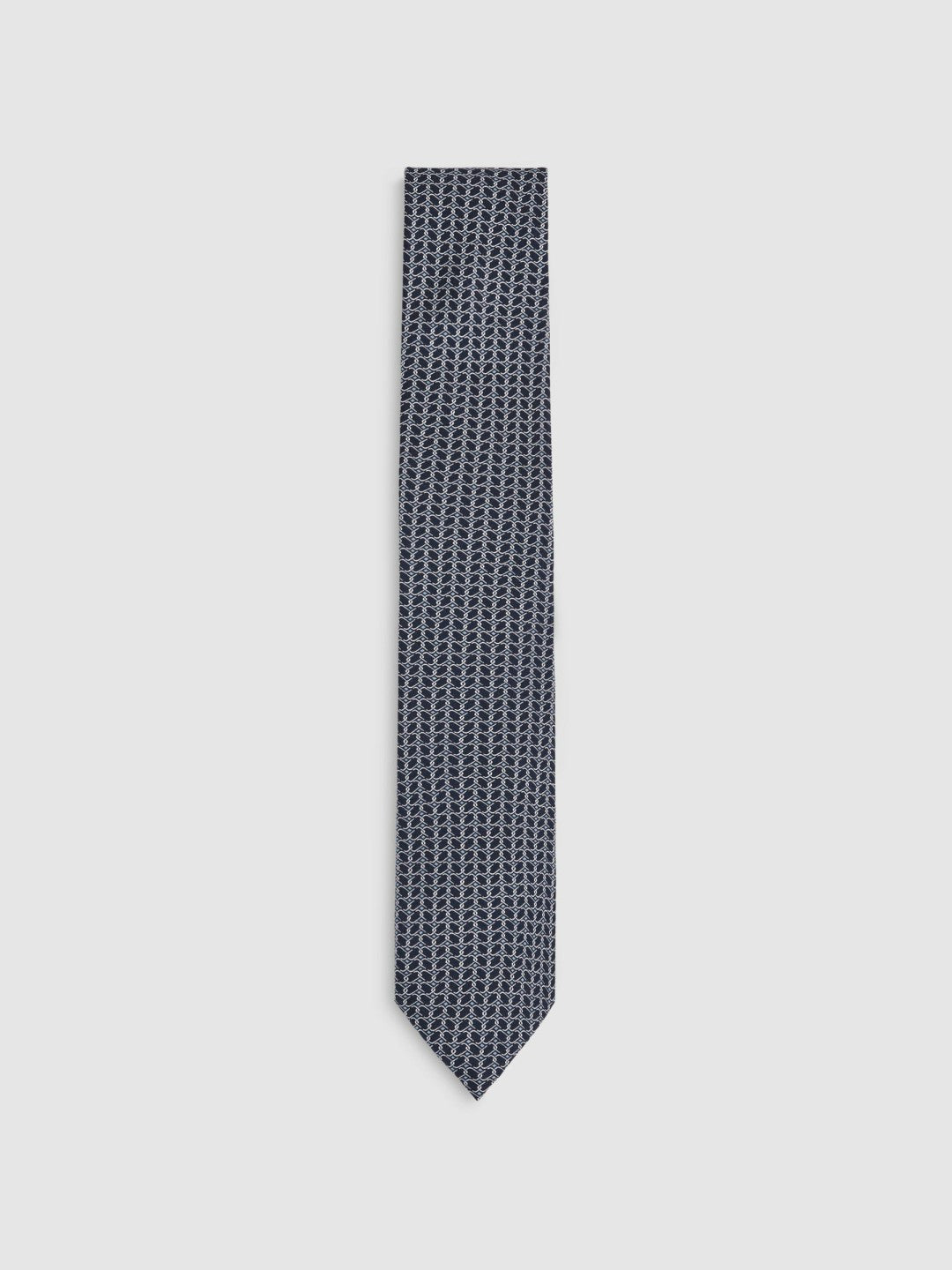 Silk Geometric-Chain Print Tie Navy | Men