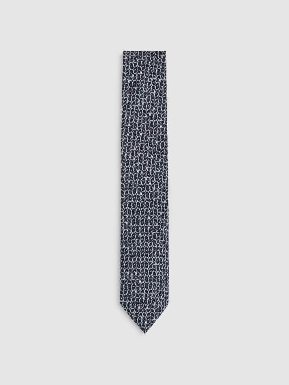 Silk Geometric-Chain Print Tie Navy | Men