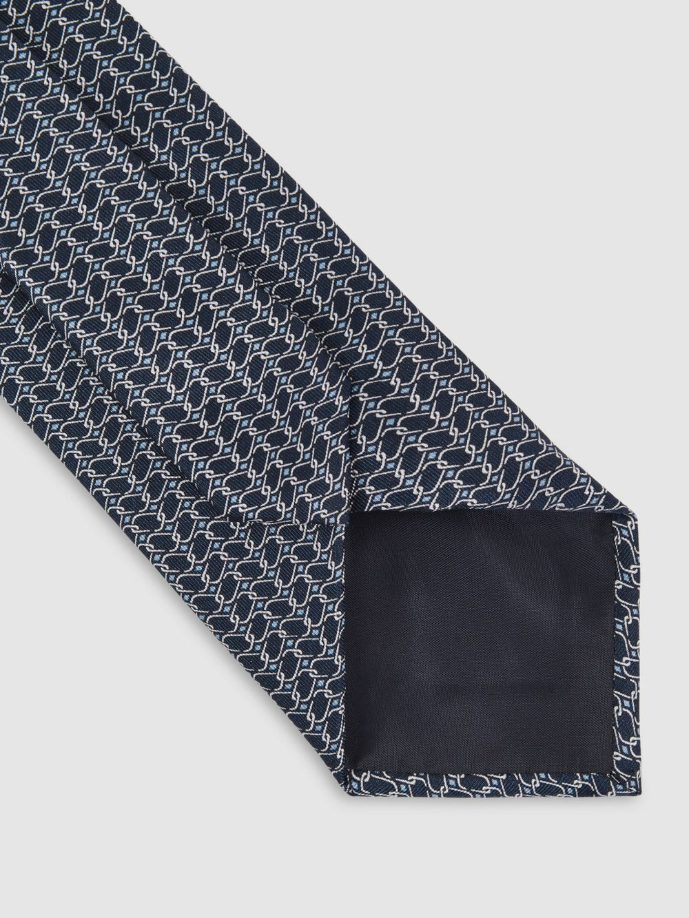 Silk Geometric-Chain Print Tie Navy | Men