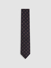 Silk-Wool Floral-Medallion Tie Navy | Men
