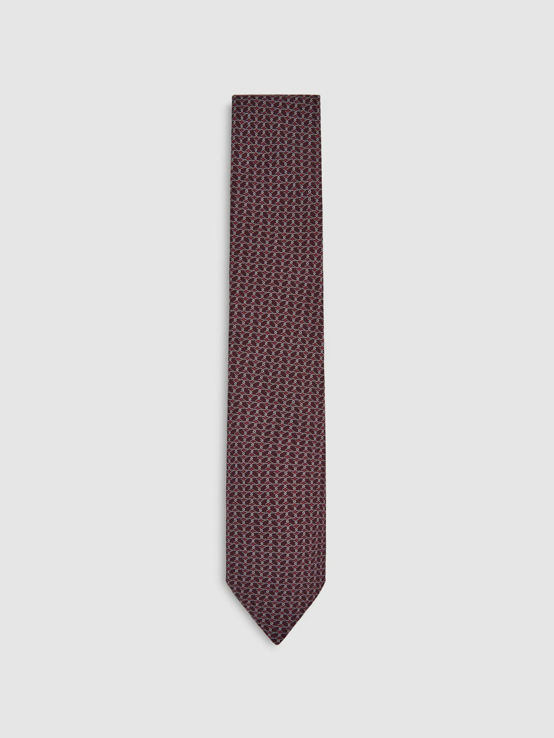 Silk Geometric-Chain Print Tie Bordeaux | Men