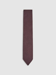 Silk Geometric-Chain Print Tie Bordeaux | Men