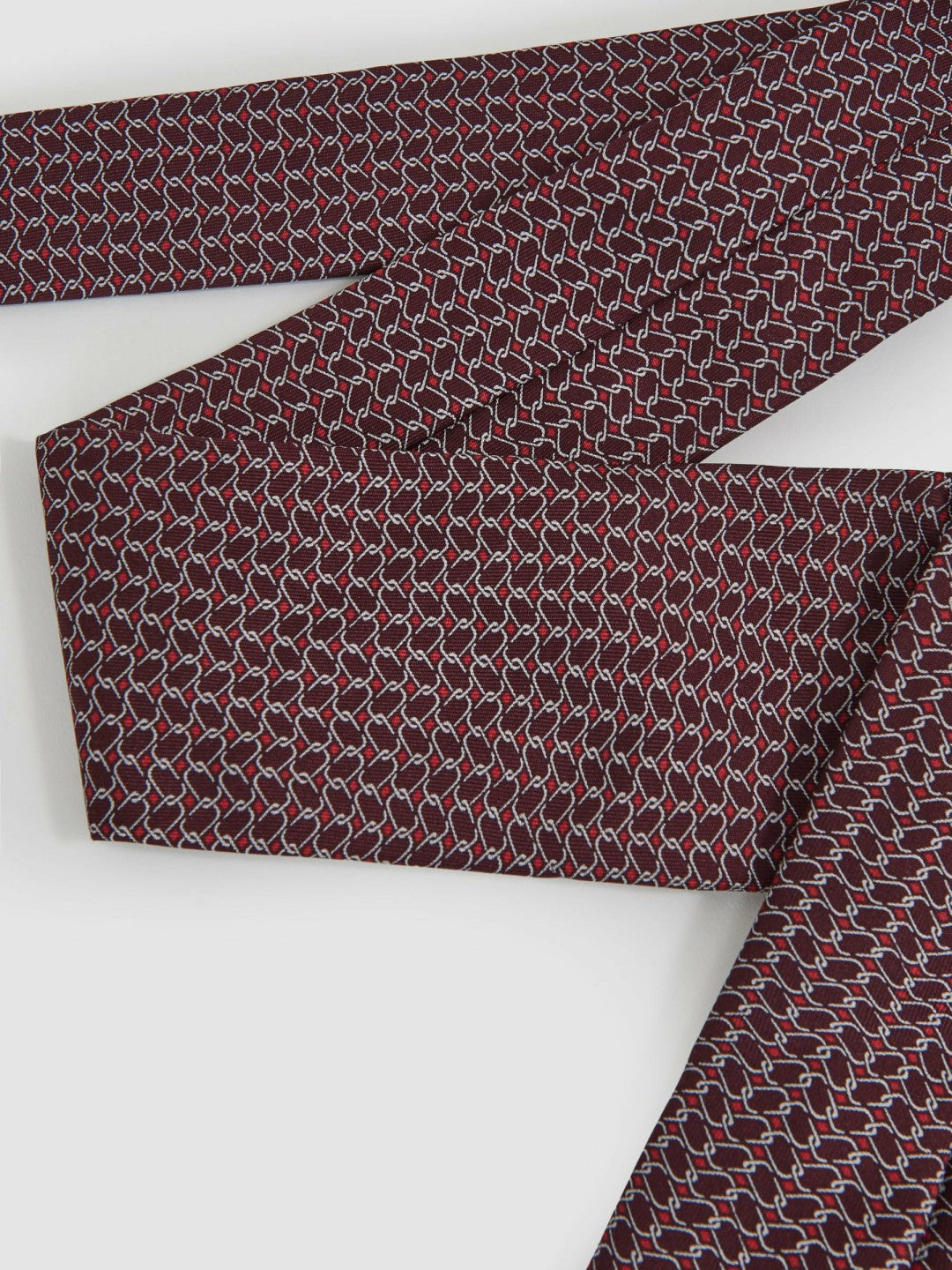 Silk Geometric-Chain Print Tie Bordeaux | Men