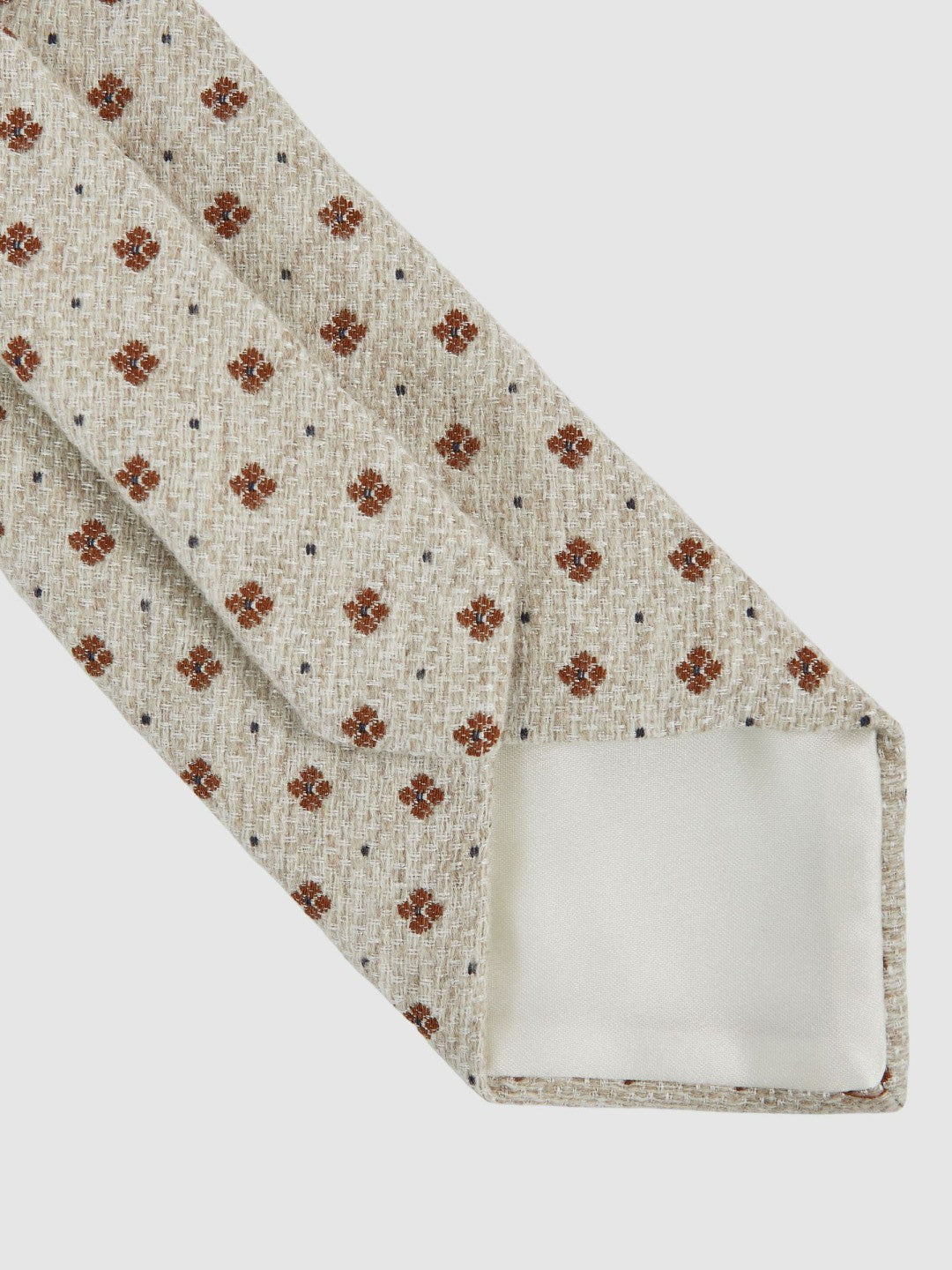 Wool-Silk Floral-Medallion Tie Oatmeal Melange | Men