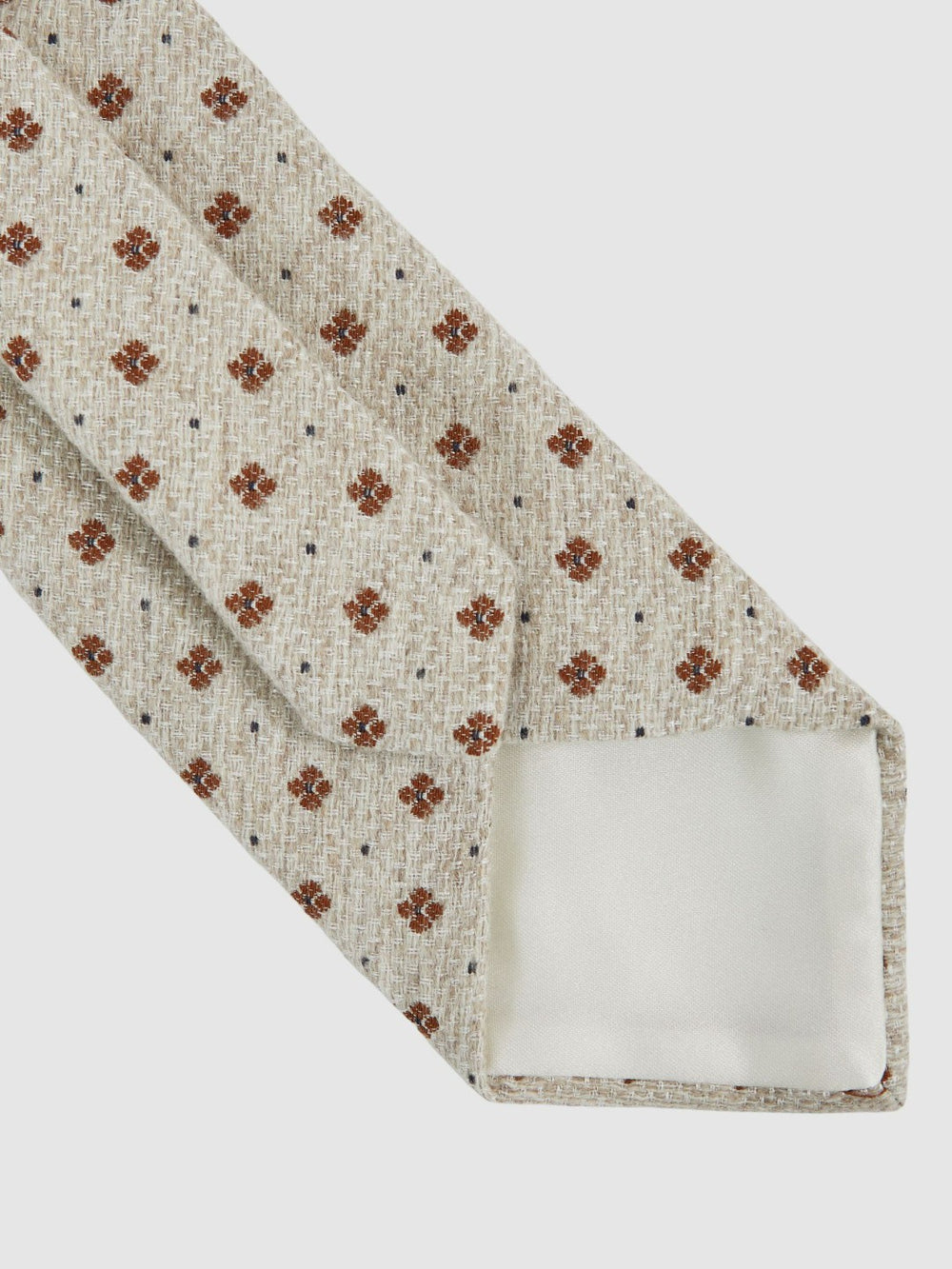 Wool-Silk Floral-Medallion Tie Oatmeal Melange | Men