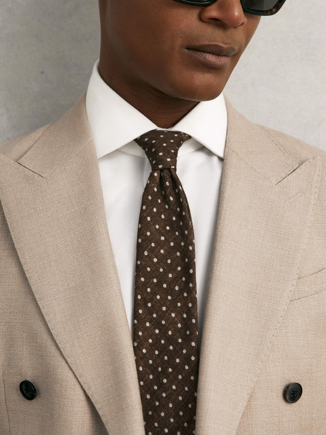 Wool-Cotton Polka-Dot Tie Chocolate Brown | Men