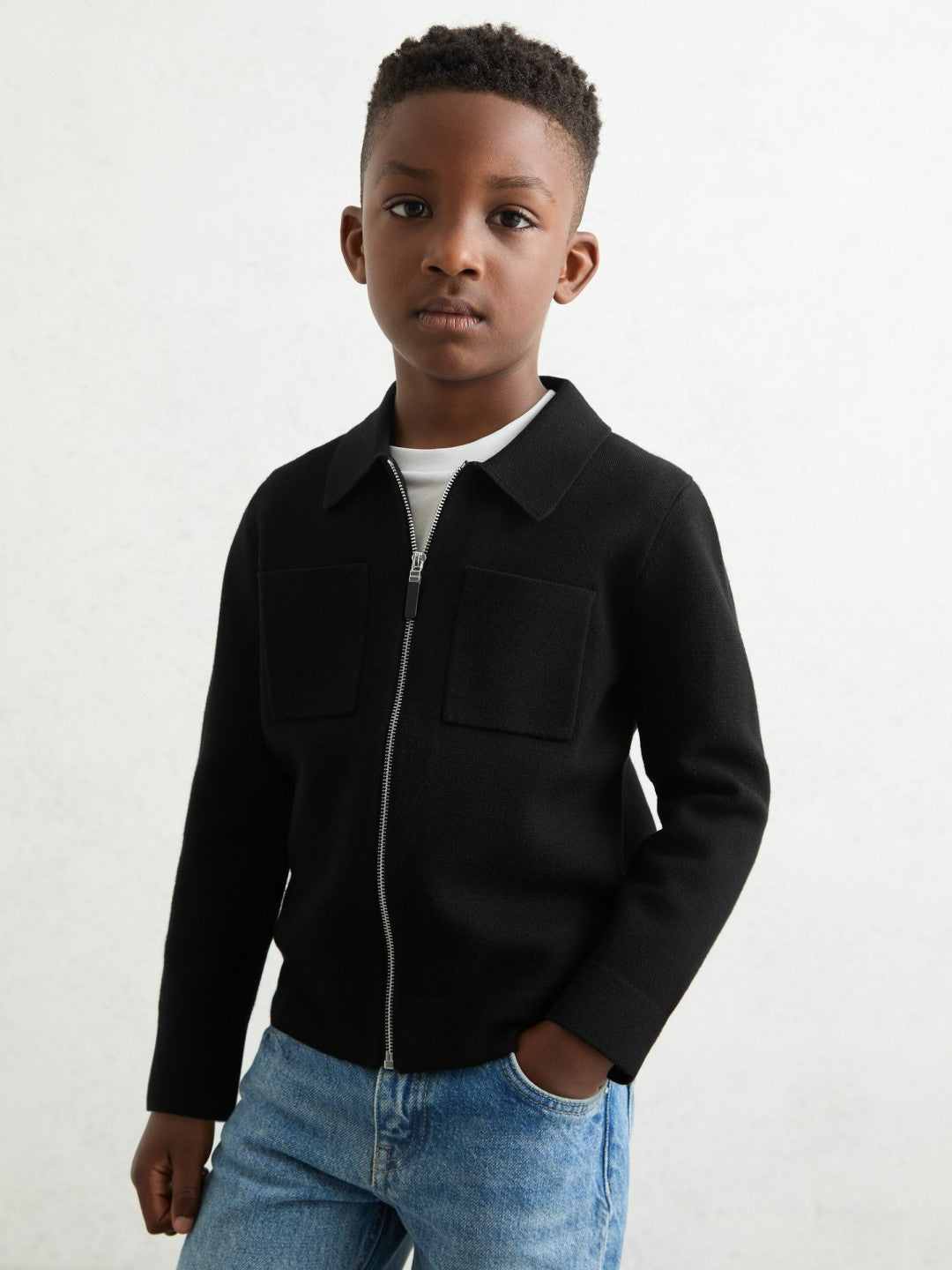 9-13 yrs Knitted Zip-Through Cardigan Black | Children & Baby
