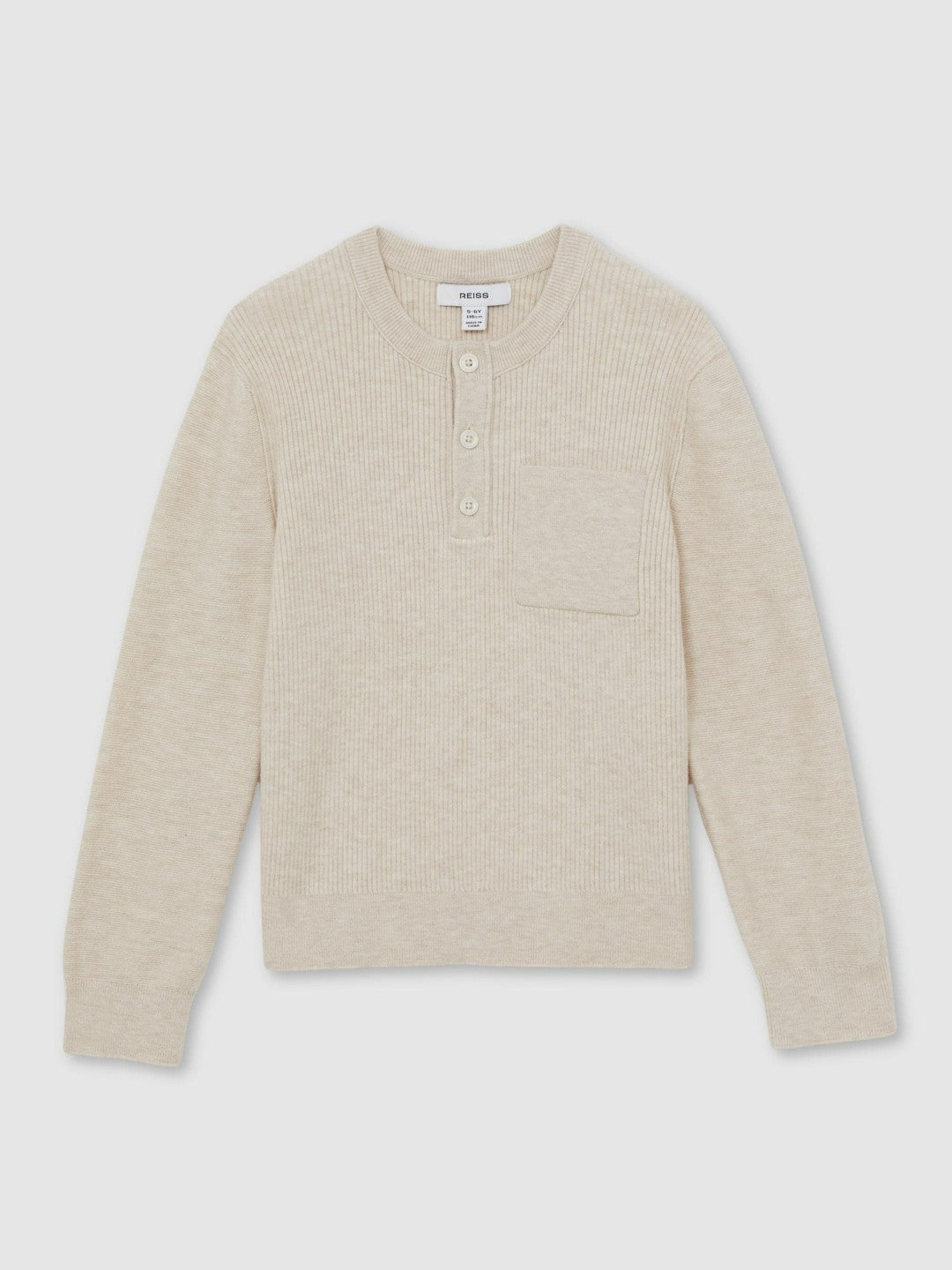 3-9 yrs Cotton-Blend Rib-Knit Henley Top Oatmeal Melange | Children & Baby