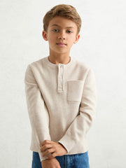 3-9 yrs Cotton-Blend Rib-Knit Henley Top Oatmeal Melange | Children & Baby