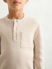 3-9 yrs Cotton-Blend Rib-Knit Henley Top Oatmeal Melange | Children & Baby