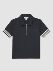 9-13 yrs Textured Half Zip Polo Shirt Navy Blue | Children & Baby