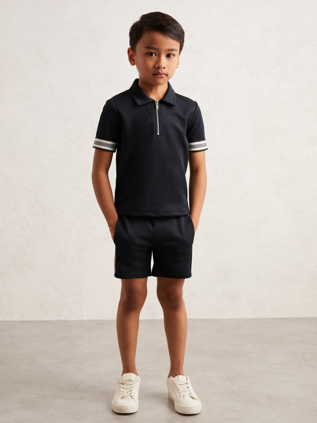 9-13 yrs Textured Half Zip Polo Shirt Navy Blue | Children & Baby