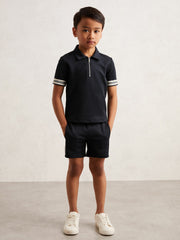 9-13 yrs Textured Half Zip Polo Shirt Navy Blue | Children & Baby