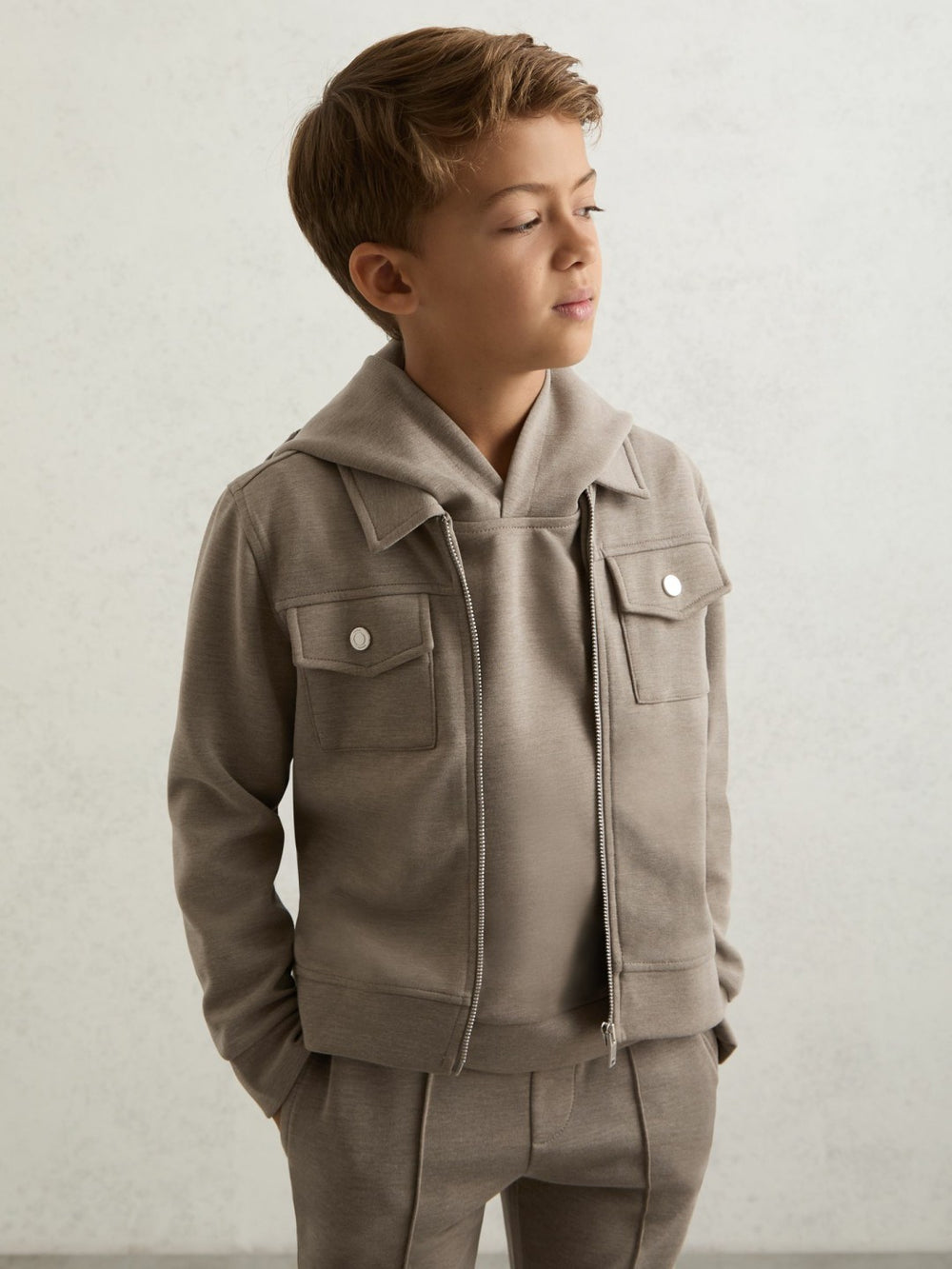 9-13 yrs Interlock Zip-Through Overshirt Taupe Brown | Children & Baby