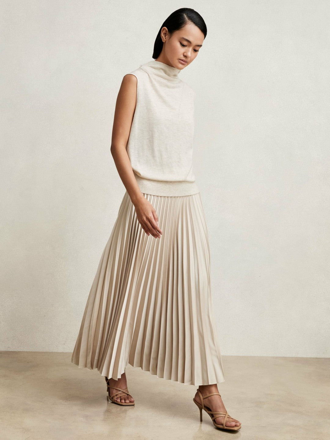 Pleated Midi Skirt Champagne Neutral | Women