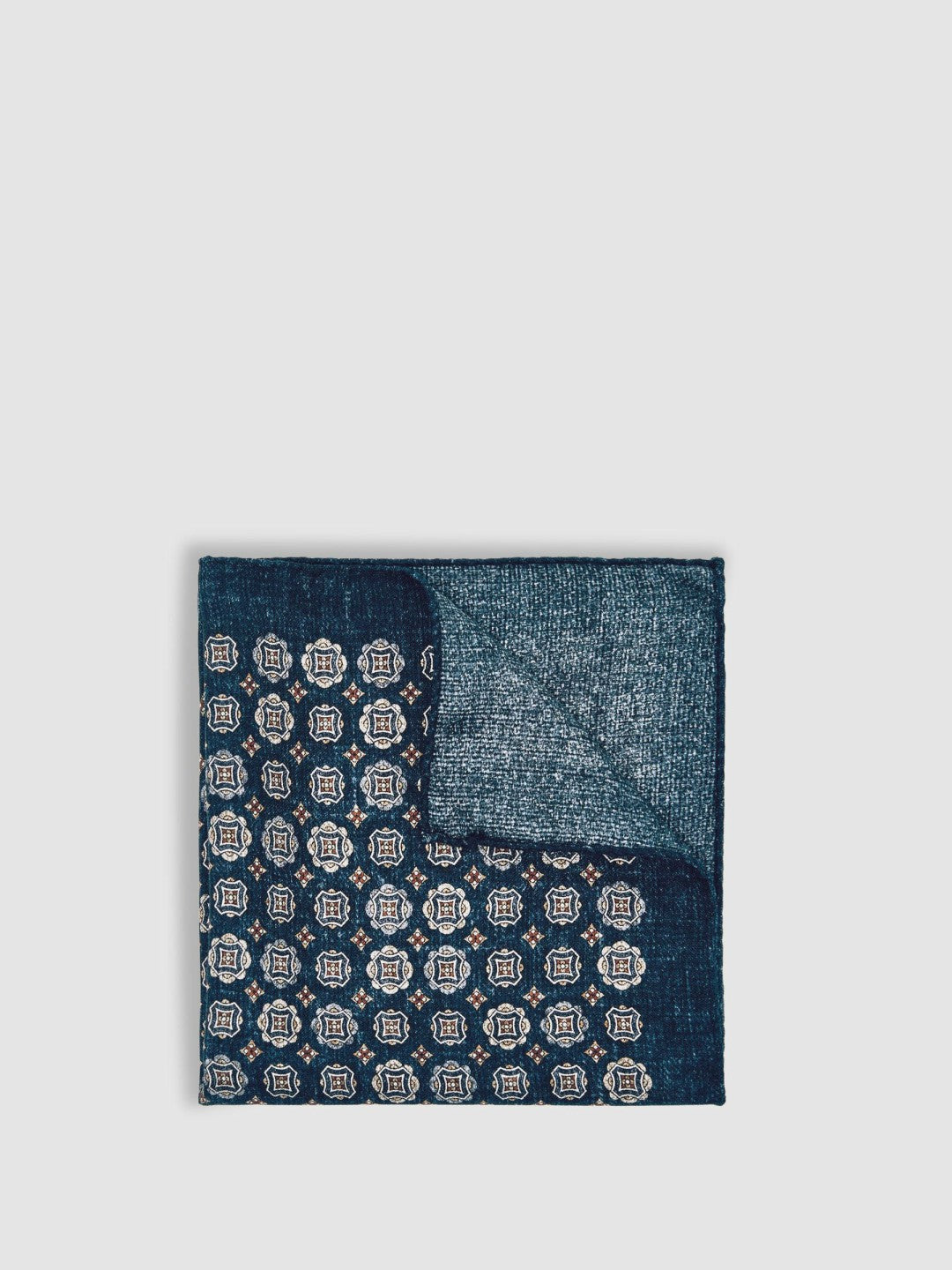 Silk Medallion Print Pocket Square Indigo Melange | Men
