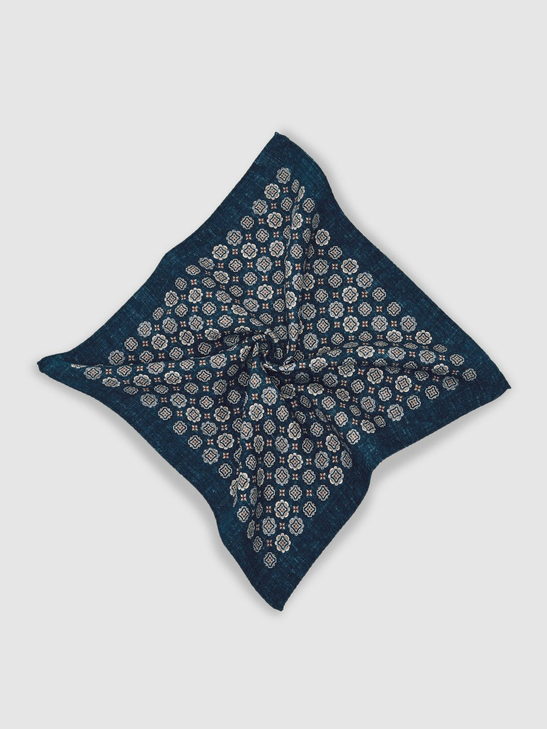 Silk Medallion Print Pocket Square Indigo Melange | Men