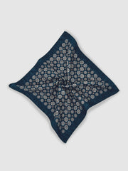 Silk Medallion Print Pocket Square Indigo Melange | Men