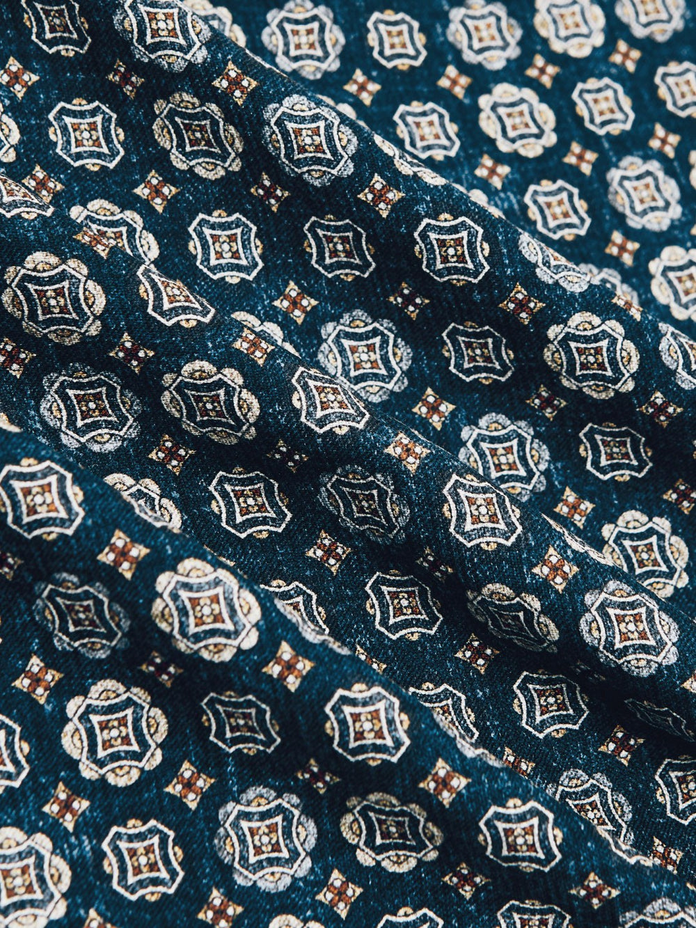 Silk Medallion Print Pocket Square Indigo Melange | Men