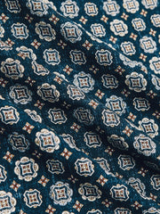 Silk Medallion Print Pocket Square Indigo Melange | Men