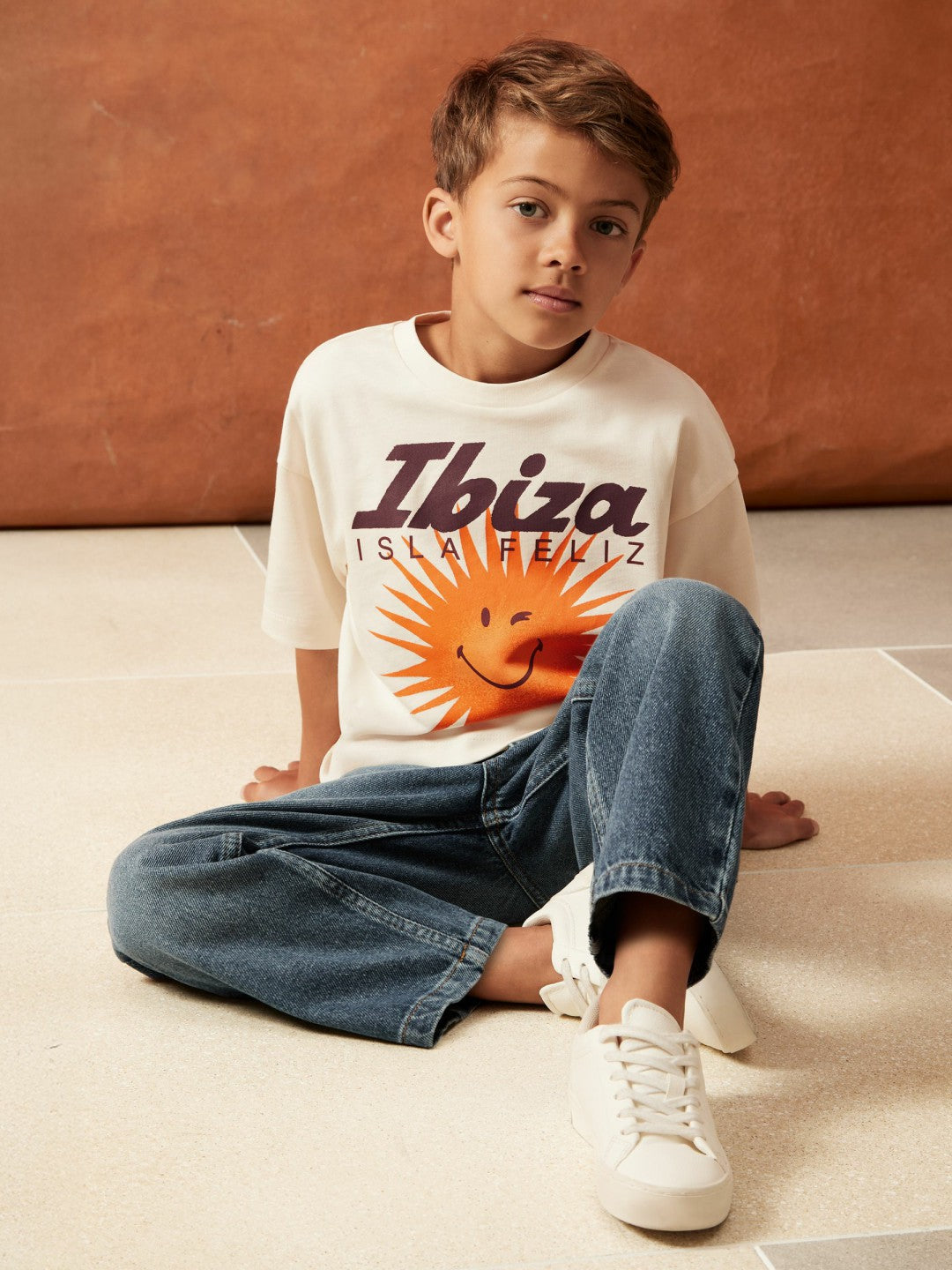 9-13 yrs SmileyWorld Sun Motif T-Shirt Off White | Children & Baby