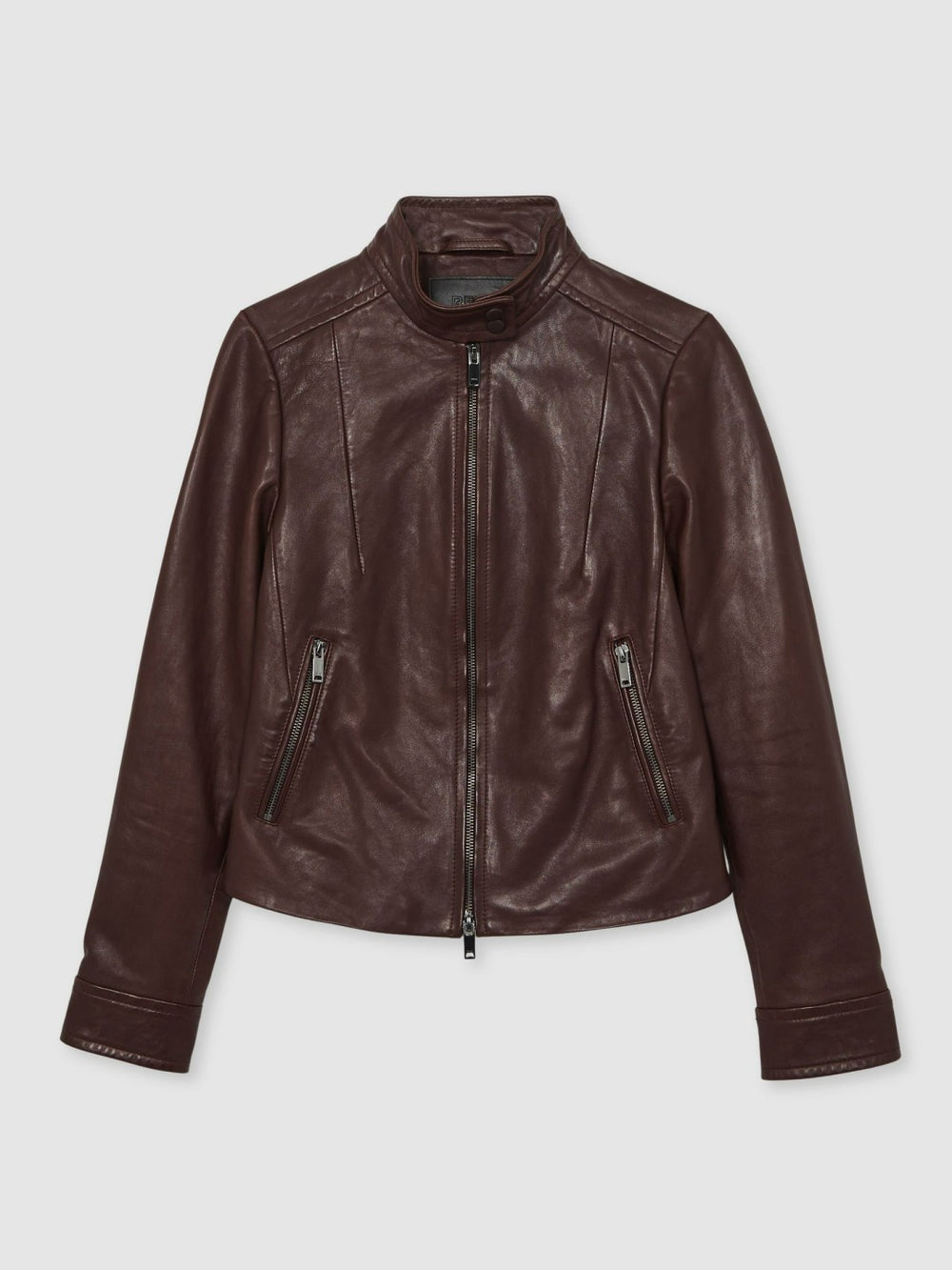 Fitted Leather Biker Jacket Burgundy | Women