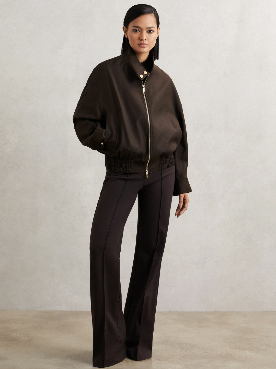 Wool Bomber Jacket Chocolate Brown | Women