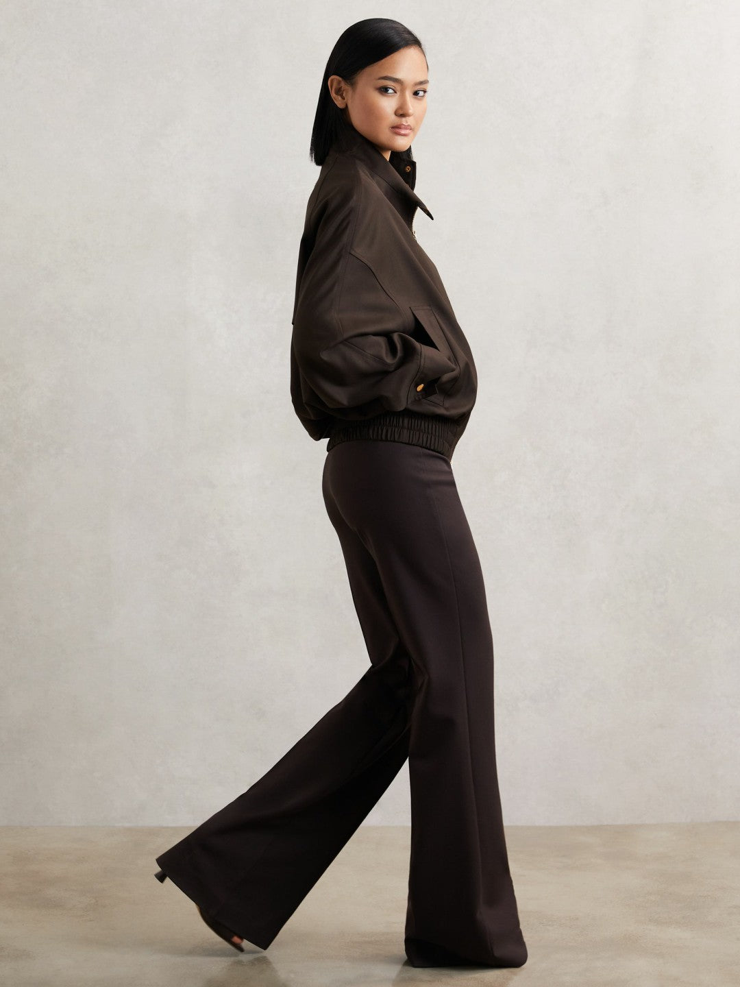 Wool Bomber Jacket Chocolate Brown | Women