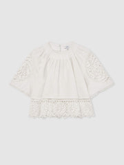 Linen Embroidered Swing Top Ivory | Women